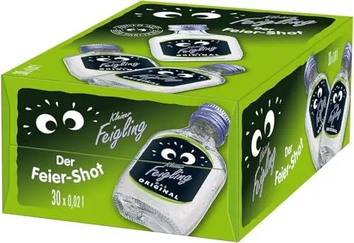 Produktbild: Kleiner Feigling Das Original (30 x 20ml) – Feinster Vodka mit fruchtigem Feigenaroma – Der kultige Party Schnaps für jede Feier – Frech, fruchtiger Shot – 20 % Vol.