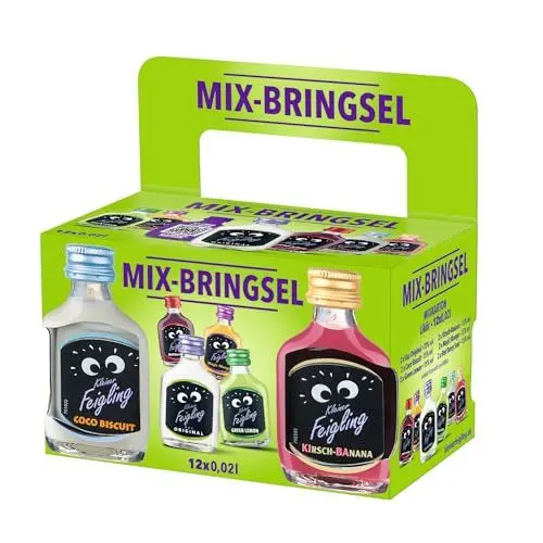Produktbild: Kleiner Feigling Mix-Bringsel (12 x 20ml) – Der kultige Vodka-Schnaps in 6 fruchtigen Sorten – Frech, fruchtige Shots ideal für unterwegs im praktischen Mix-Paket – 15 % Vol.