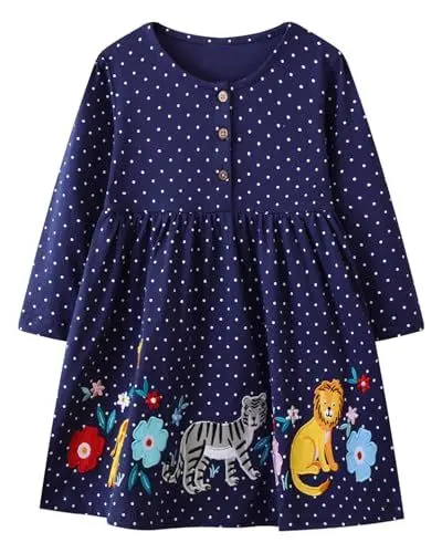 Produktbild: Kleines Mädchen Langarm Kleid Baumwolle lässig Applique Tunika Shirt Kleidung (DE/NL/SE/PL, Alter, 4 Jahre, Regular, dress005)