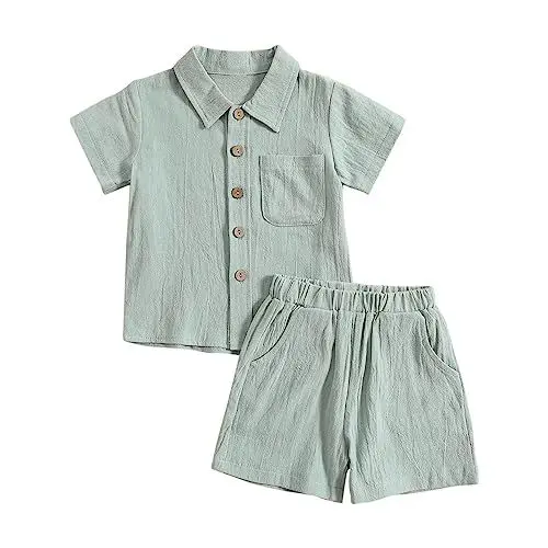 Produktbild: Kleinkind Baby Outfits & Set Einfarbig Baumwolle Leinen Stehkragen Top Und Shorts Outdoor Casual Anzug Schlafanzug Superhelden Kinder (C, 18-24 Months)