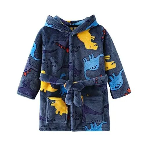 Produktbild: Kleinkind Kinder Baby Jungen Mädchen Bademäntel Kapuze Warm Flanell Nachtmantel Nachtwäsche Pyjama Jungen Shorts Größe 14 16 (Blau, 3-4 Jahre)