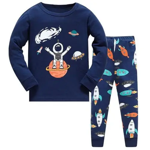 Produktbild: Kleinkind Kinder Jungen Pyjama Planet Kinder 2 Stück Pyjama Langarm Nachtwäsche Kleidung Set Outfits Kinderbekleidung Jungen (1-f-Dunkelblau, 5-6 Years)