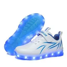 Produktbild: Kleinkind Kinder LED Leuchten Schuhe Tanzen Sie Blenden USB-Lade-Sneaker für Jungen Mädchen (Blau Weiss,29)