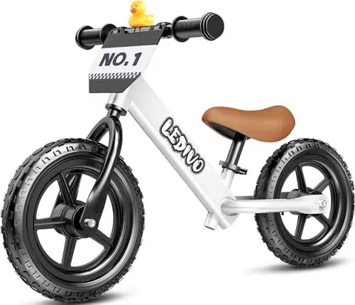 Produktbild: Kleinkind Laufrad 2 Jahre alt, Alter 18 Monate bis 5 Jahre alt, 12 Zoll Push Balance Bike mit individuellem Platte (3 Sets Aufkleber enthalten), Geschenk Fahrrad für 2-3 Jungen Mädchen