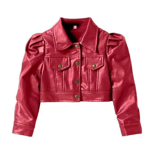 Produktbild: Kleinkind Mädchen Langarm Kurze Lederjacke Motorradjacke Lässiger PU-Ledermantel für 2 bis 8 Pullover Kurz Damen (Red, 6-7 Years)