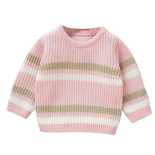 Produktbild: Kleinkind und Mädchen Baby und Winter gestreifte vielseitig gestrickte Pullover Fahrrad Trikot (Pink, 2-3 Years)