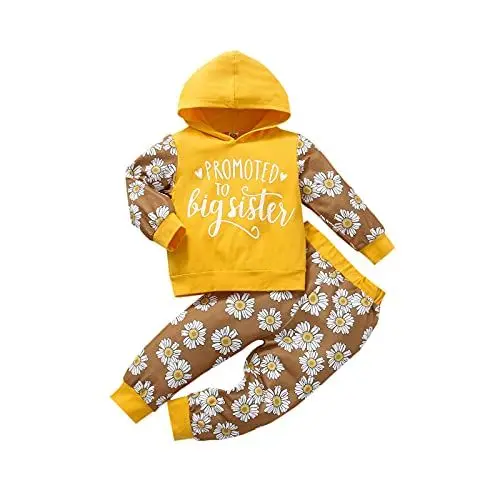 Produktbild: Generisch Kleinkinderkind Baby Mädchen Kleidung Set Brief Kapuzenmit Langarm-Sweatshirt-Töpfe Blumenhosen Outings 2Stück Mädchen Set Kleidung (Brown, 18-24 Months)