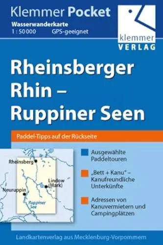 Produktbild: Klemmer Pocket Wasserwanderkarte Rheinsberger Rhin – Ruppiner Seen: GPS geeignet, Paddel-Tipps auf der Rückseite, 1:50000