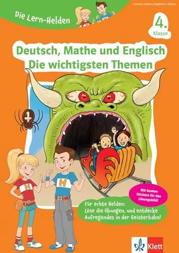 Produktbild: Klett Die Lern-Helden Deutsch, Mathe und Englisch 4. Klasse: Die wichtigsten Themen in der Grundschule mit Stickern