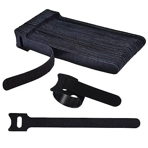 Produktbild: Klett Kabelbinder Schwarz, 100 Stück Wiederverwendbare Kabel Klettband Nylon Kabelklett Verstellbare Kabelklettbänder Klettkabelbinder 10 cm für TV-Kabel, Fahrrad