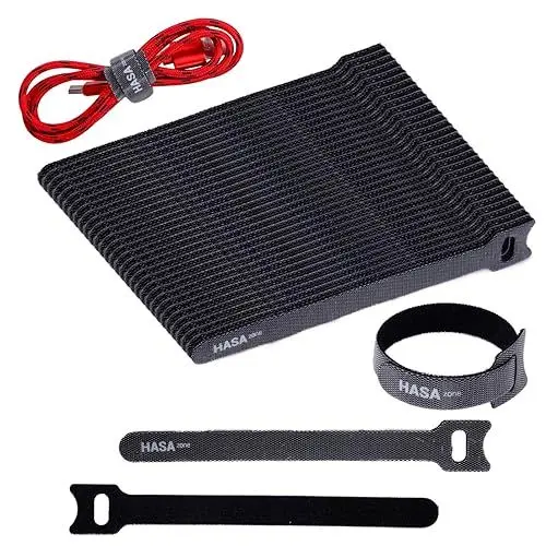 Produktbild: HASA zone Klettband Kabelbinder Klett Schwarz 100 Stück, Kabel Klettband Wiederverschließbar 150 x 12 mm Klett Kabelbinder Klettverschluss für Home Office Büro und Gartena