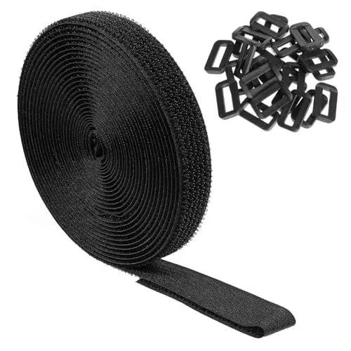 Produktbild: Klettband Klett Kabelbinde mit 25 Schnalle Klettverschluss Band 5m x2cm Selbstklebendes Klettband Klettverschluss Wiederverschließbar Hook and Loop Straps Ihrer Kabel Schläuche Werkzeuge