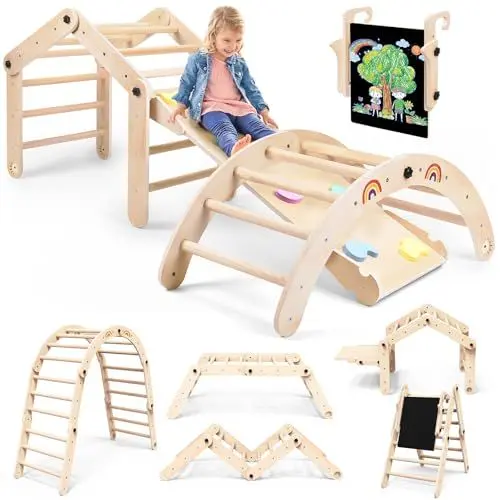 Produktbild: Klettergerüst Indoor | Kletterdreieck | Rutsche | Kletterbogen ab 1 Jahr mit Rutsche Indoor | Klettern Kinder | Indoor Klettergerüst Kinder | Kinderrutsche pikler dreieck（optimierte Version）