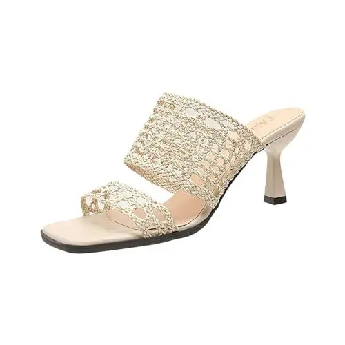 Produktbild: Kletterschuhe Damen 2024 Sommer Womens Black Sandals One Line Rectangular Toe Beach Slippers Women's Fashion Outerwear Sandal Slipper Office Work Z-64 Beige 7