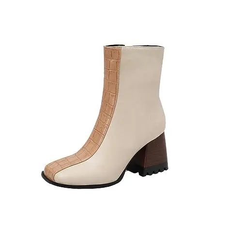Produktbild: Kletterschuhe Damen Stiefel Gummi Stiefel Stiefel und Winter Stiefel Damen großer europäischer und amerikanischer Stil Außenhandel grober Absatz hoher Stiefel Herren 42 Line Dance Schuhe (Beige, 41)