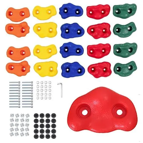 Produktbild: Kletterwand Outdoor,20 Pcs Klettersteine,Klettergriffe Kinder Outdoor,Kletterwand Griffe,Stabil Und rutschfest,Mit Zubehör,Geeignet für Kinder und Erwachsene Zum Klettern Im Freien Oder in Der Halle