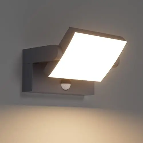 Produktbild: Klighten 24W Außenwandleuchte Außenlampe mit Bewegungsmelder IP65 Wandleuchte Innen Außen Wandlampe mit Schwenkbar LED Panel, Aussenleuchte für Garten Terrasse Eingang, Anthrazit, Warmweiß 3000K