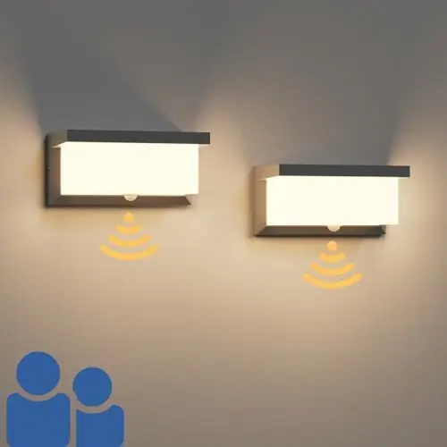 Produktbild: Klighten 2 Stück LED Außenwandleuchte mit Bewegungsmelder, 3000K Warmweiß Wandleuchte, IP65 Wasserdichte Wandleuchten, 24W Aluminium Wandlampen, geeignet für den Innen & Außen, Terrasse, Anthrazit