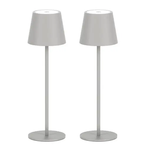 Produktbild: Klighten 2 Stück LED Dimmbare Akku Sandgrau Tischlampe Kabellose, Wiederaufladbar Warme Lichtfarbe 3000K Tischleuchte Für Innen und Aussen mit USB-C, Aluminium, IP54 Wasserdichte