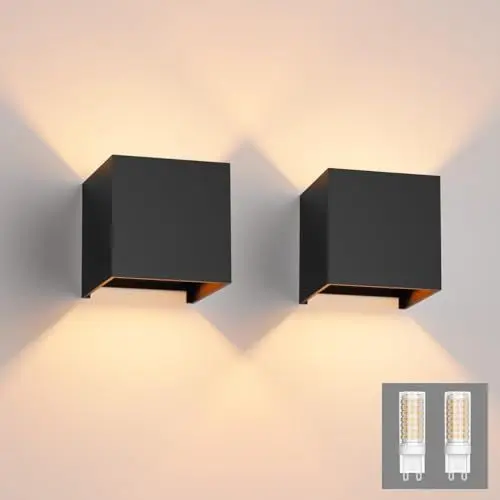 Produktbild: Klighten 2 Stücke LED Wandleuchte Modern Up Down Wandlampe Mit Einer Ersetzbaren G9 Birne IP54 Wandbeleuchtung Innen & Außen Warmweiß 3000K Schwarz