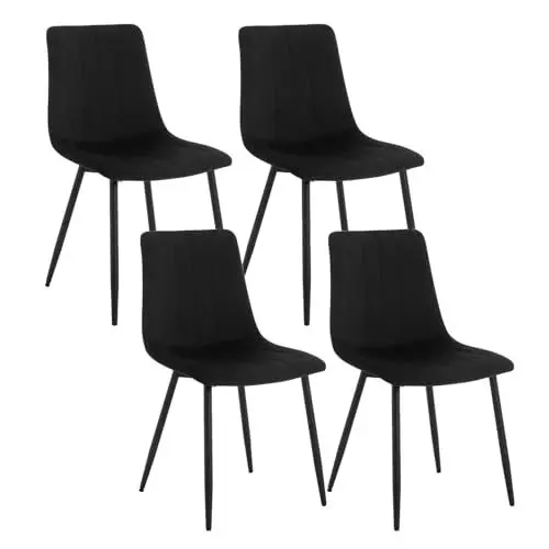 Produktbild: Klihome Esszimmerstühle 4er Set, Küchenstuhl, Esstisch Stuhl, Polsterstuhl, Wohnzimmerstuhl, Design Stuhl, mit Rückenlehne Metallbeinen, Sitzfläche aus Samt, Schwarz, K0007EZS-4