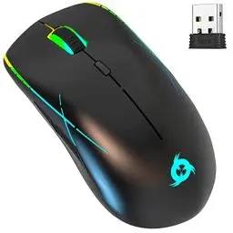 Produktbild: KLIM Ace - Wiederaufladbare Kabellose Maus RGB + NEU + Hochpräzisionssensor & RGB-Effekt + 8 Anpassbare Tasten + Beidhändig + Kabel und Wireless Mouse Für PC Mac und PS4 PS5 Gaming Mouse