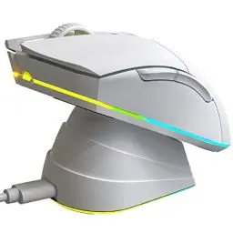 Produktbild: KLIM Blaze Pro – Gaming-Maus, kabellos, RGB wiederaufladbar, mit Ladestation – Neuheit 2024 – Hochpräziser Sensor mit Langer Akkulaufzeit – 6000 DPI – kabelgebundene und kabellose Maus – Weiß