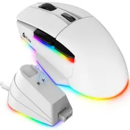 Produktbild: KLIM Blaze X RGB + Wiederaufladbare kabellose Gaming-Maus mit Ladestation + Langlebiger Akku + Bis zu 12000 DPI + Kabelgebundene & kabellose Maus PC, PS5, PS4, Mac + Weiß