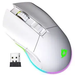 Produktbild: KLIM Blaze - Wiederaufladbare kabellose RGB Gaming Maus - NEU - Hochpräziser Sensor mit Langer Akkudauer - Einstellbar auf bis zu 10000 DPI - Kabel- und Funk Maus Modus (Weiß)