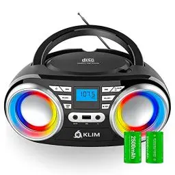 Produktbild: KLIM Boombox B3 Tragbarer CD Player + FM Radio, CD, MP3, Bluetooth, AUX, USB, RGB LED + kabel- & kabelloser Betrieb mit wiederaufladbaren Akku + Verbesserte CD-Laserlinse + Digitaler EQ + 2024 Version