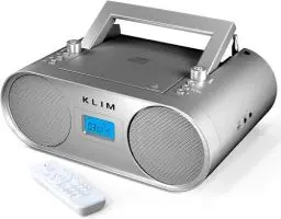 Produktbild: KLIM Boombox B4 Radio mit CD Player + AM/FM Radio, MP3, Bluetooth, AUX, USB + NEU + CD Player tragbar mit kabellosem Modus und aufladbaren Akku + Mit Fernbedienung, Autosleep, Digital EQ - Silber
