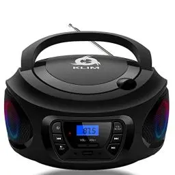 Produktbild: KLIM Boombox Radio mit CD Player - NEU 2024 - FM-Radio, CD Player, Bluetooth, MP3, USB, AUX - Inklusive wiederaufladbaren Akkus - Kabelgebundene und kabellose Modi - Kompakt und robust (Schwarz)