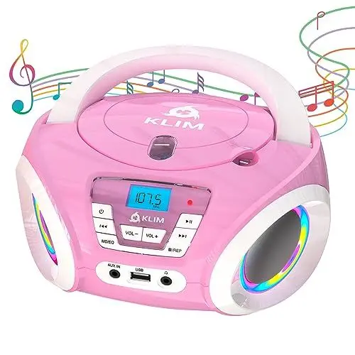 Produktbild: KLIM Candy Kids CD Player für Kinder - NEU 2024 - UKW-Radio - Inklusive Batterien - Rosa - Boombox tragbar - CD Spieler Kinder- mit Lautsprechern, Kleinkinder (Pink)