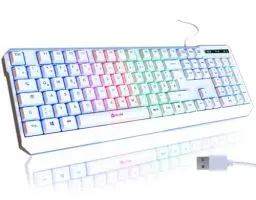 Produktbild: KLIM Chroma Gaming Tastatur QWERTZ DEUTSCH mit Kabel USB - NEU - Langlebig, Ergonomisch, Wasserdicht, Leise Tasten - RGB Gamer Tastatur für PC Mac PS5 PS4 - Weiß