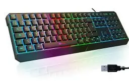 Produktbild: KLIM Chroma Gaming Tastatur QWERTZ DEUTSCH mit Kabel USB - NEU - Langlebig, Ergonomisch, Wasserdicht, Leise Tasten - RGB Gamer Tastatur für PC Mac PS5 PS4 - Schwarz