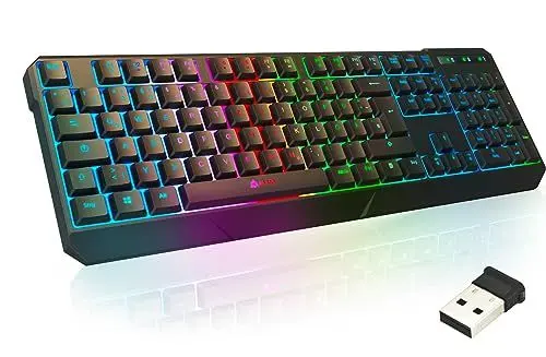 Produktbild: KLIM Chroma Wireless Gaming Tastatur Kabellos QWERTZ DEUTSCH - NEU - Langlebig, Ergonomisch, Wasserdicht, Leise - RGB Kabellose Tastatur Gaming für PC PS4 PS5 Mac - Schwarz