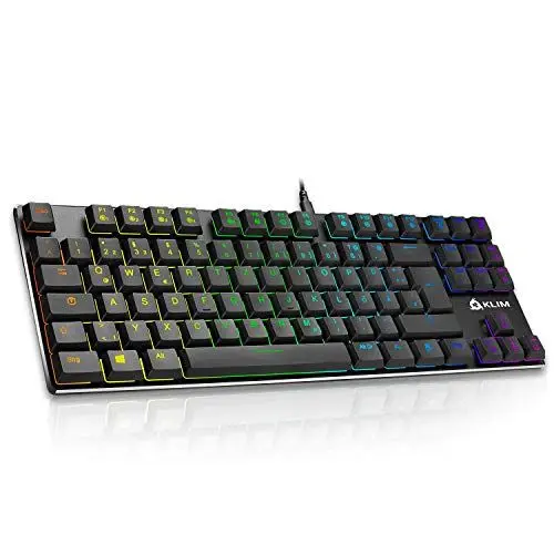 Produktbild: KLIM Dash TKL – Mechanische Tastatur mit roten Schaltern für Professionelle Anwender und Gamer - QWERTZ - Kompakt TKL Tastatur ohne nummernblock + RGB Farben und Beständiger Metallrahmen