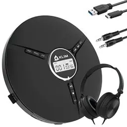 Produktbild: KLIM Discman mit Kopfhörer - Tragbarer CD-Player mit Kopfhörer - mit eingebautem Akku - NEU - Kompakter Mini Portable CD Player, kompatibel mit CD-R, CD-RW und MP3. Discman CD Player - Klar