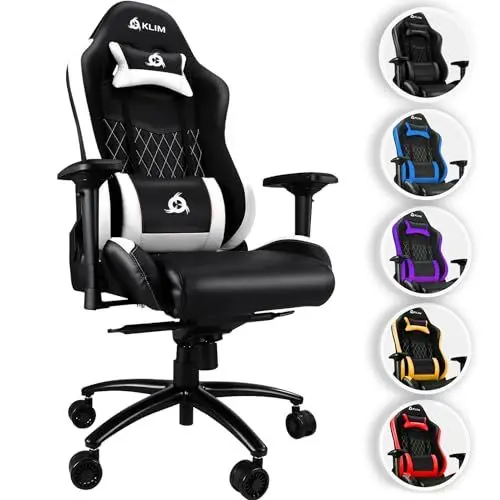 Produktbild: KLIM Esports Gaming Stuhl - NEU 2024 - Mit Lenden- und Nackenstütze - Verstellbar Gaming Sessel Ergonomisch PC Stuhl - Gaming Stuhl 150 kg Belastbarkeit - Gamer Stuhl - Gaming Chair - Weiß