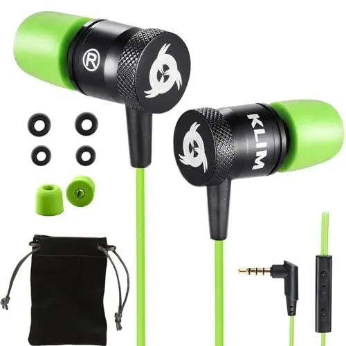Produktbild: KLIM Fusion Kopfhörer in Ears mit Mikrofon - NEU - Langlebig - Innovativ: In-Ear Kopfhörer mit Memory Foam - 3.5 mm Jack - Sport Gaming In Ear Kopfhörer - Grün