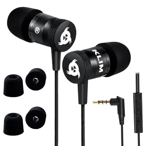 Produktbild: KLIM Fusion Kopfhörer in Ears mit Mikrofon - NEU - Langlebig - 3.5 mm Jack - Innovativ: In-Ear Kopfhörer mit Memory Foam - Sport Gaming In Ear Kopfhörer - Schwarz