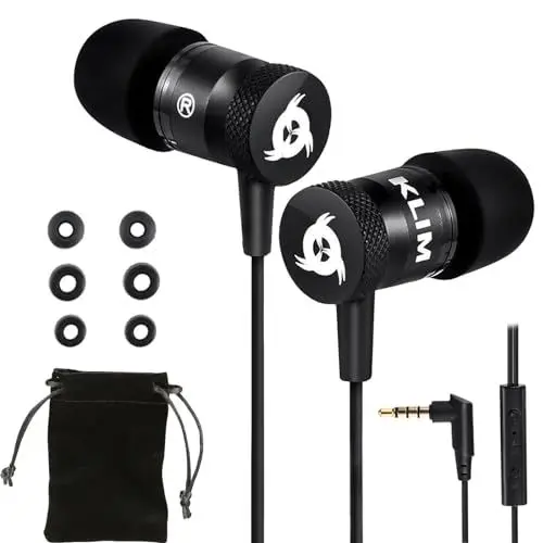 Produktbild: KLIM Fusion Kopfhörer in Ears mit Mikrofon - NEU - Langlebig - Innovativ: In-Ear Kopfhörer mit Memory Foam - 3.5 mm Jack - Sport Gaming In Ear Kopfhörer - Schwarz