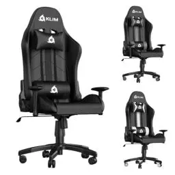 Produktbild: KLIM Gaming Chair - NEU - Rücken- und Kopfstütze - Ergonomischer Computerstuhl mit Rädern und verstellbaren Armlehnen - PU-Leder - Sehr robuster Schreibtischstuhl (Schwarz)