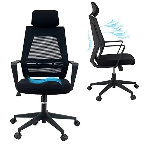 Produktbild: KLIM K300 Office Chair - NEU 2024 - Ergonomischer Bürostuhl - Weiches Sitzkissen & Stoff - Inklusive Kopfstütze - Bis zu 110 kg belastbar - Verstellbarer Stuhl für Büro und Zuhause
