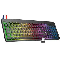 Produktbild: KLIM Light V2 Tastatur Kabellos AZERTY + flach, ergonomisch, dezent, wasserresistent, leise + Beleuchtete Gaming Tastatur für PC Mac PS4 Xbox 1 + Integrierter Akku mit Langer Lebensdauer