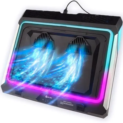 Produktbild: KLIM Mistral Laptop Kühler - NEU 2024 - Leistungsstarker Turbo-Ventilator (4500 U/min) - Gummiring Dichtung für maximale Leistung - Vermeide Überhitzung und schütze Dein Gaming Notebook - 15-17 Zoll