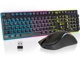 Produktbild: KLIM Thunder Wireless Gaming Keyboard und Maus Combo - New 2023 - Wireless Backlit Tastatur mit langlebigem integriertem Akku + 4800 DPI RGB Kabellose Gaming Mouse für PC