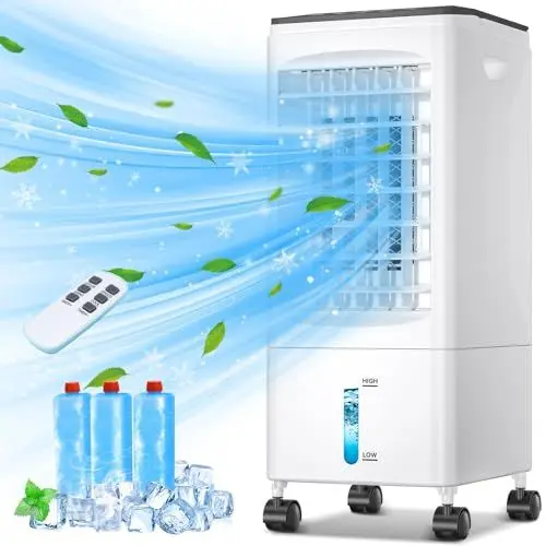 Produktbild: Klimaanlage Mobile Klimagerät Luftkühler mit Wasserkühlung Klimaanlage Ohne Abluftschlauch 60W Verdunstungskühler Oszillierend 6L Wassertank 7h Timer 3 Kühlakku