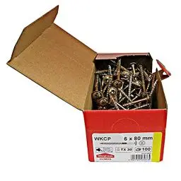 Produktbild: KLIMAS Holzschrauben Torx - Tellerkopfschrauben TX Gelb Schrauben - Flachkopfschrauben Holz - Tellerkopf - Schrauben Set Torx - Holzschrauben Set Dachkonstruktion Schrauben - 6x80 mm - 100 Stück