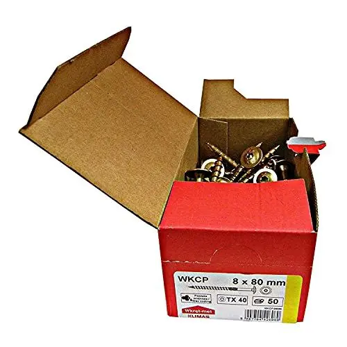 Produktbild: KLIMAS Holzschrauben Torx - Tellerkopfschrauben TX Gelb Schrauben - Flachkopfschrauben Holz - Tellerkopf - Schrauben Set Torx - Holzschrauben Set Dachkonstruktion Schrauben - 8x80 mm - 50 Stück
